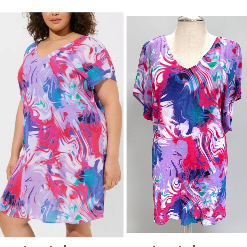 Torrid Size 3 (3X 22/24) Gauze Swim Cover Up Beach Dress V-Neck Abstract Print